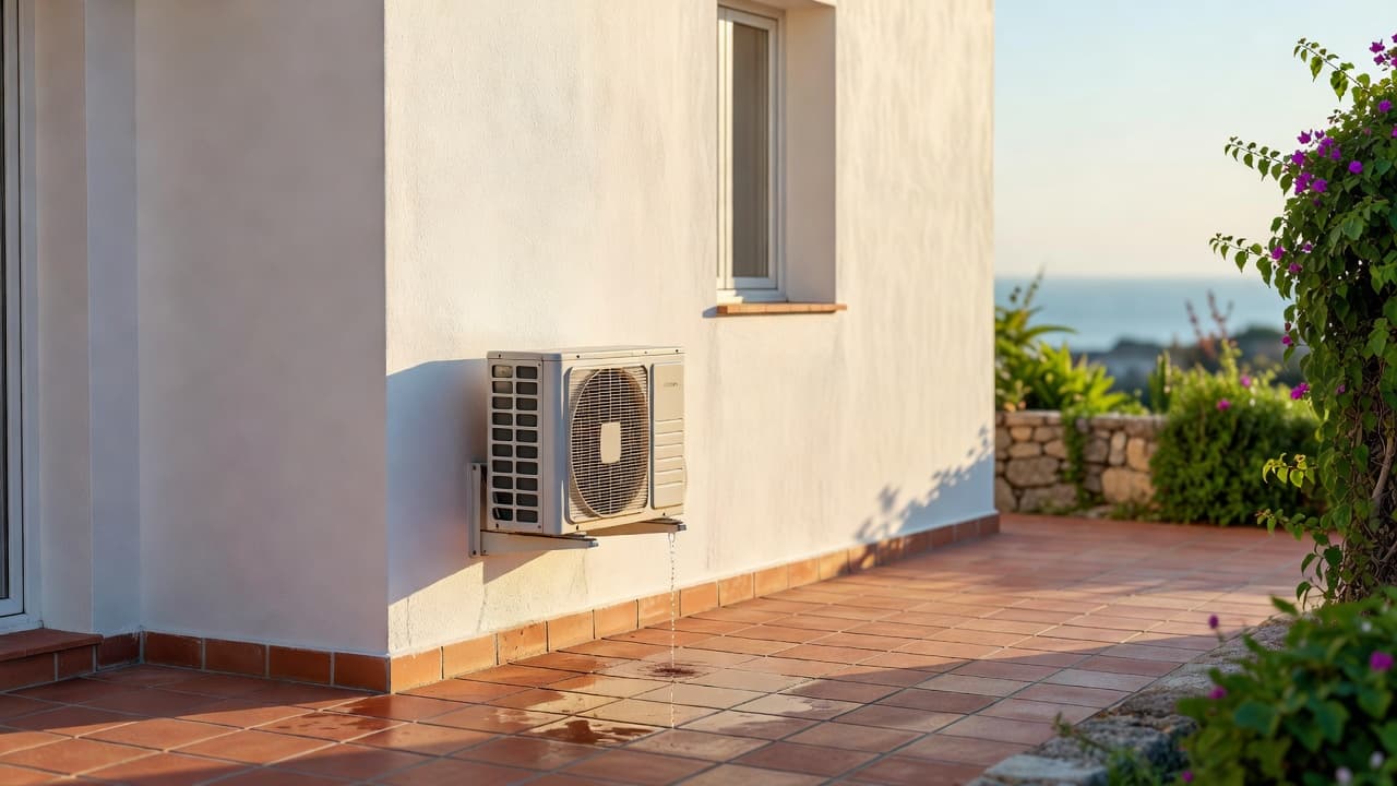Air conditioning unit leaking water onto neighbour's patio