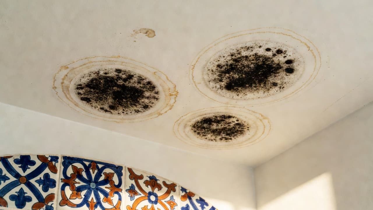Mould on bathroom ceiling | Water damage signs